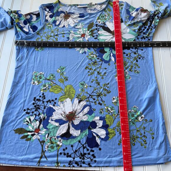 Susan Graver Liquid Knit Blue Floral beaded top size XL - Picture 7 of 9